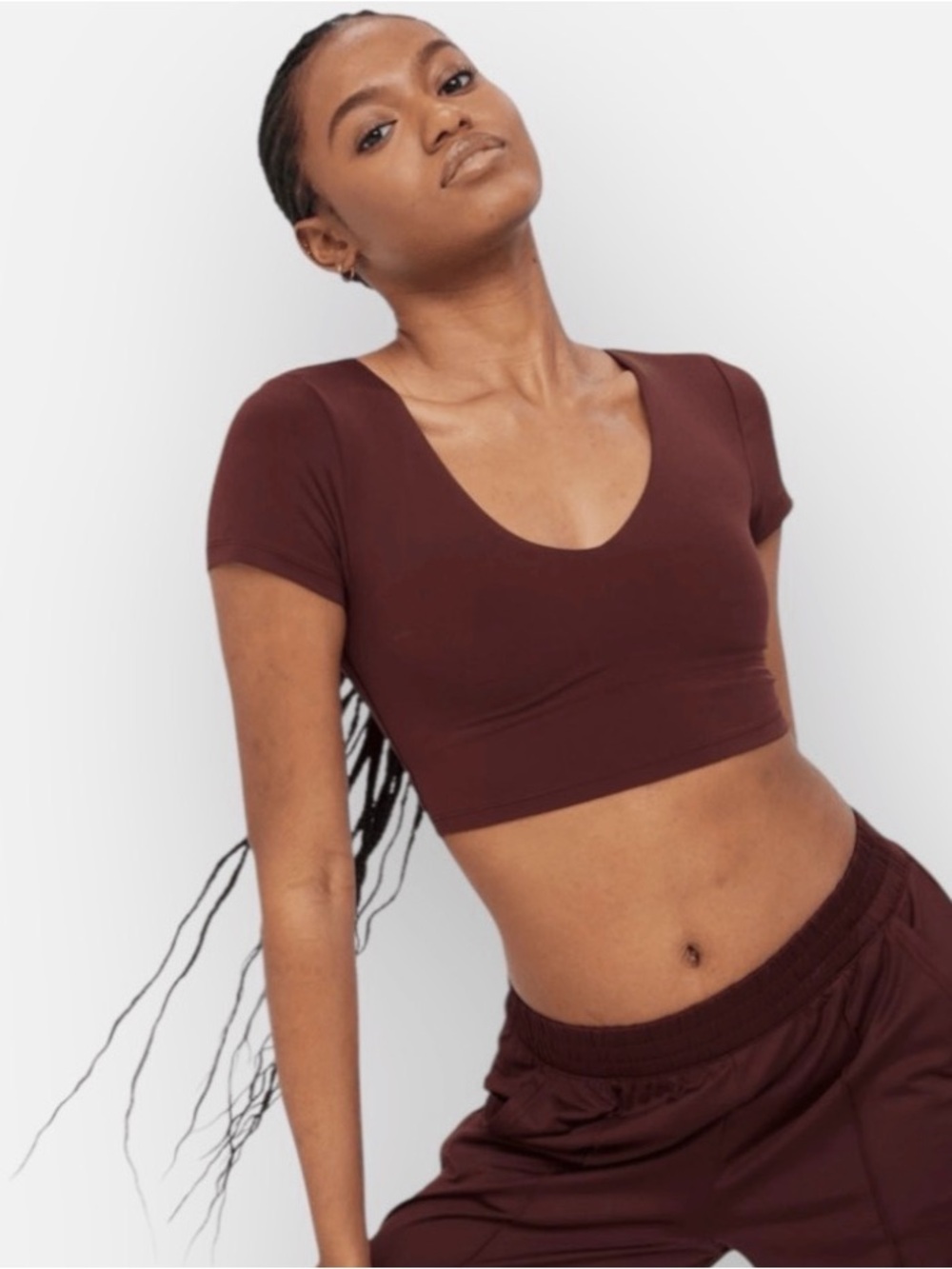 2 OFFLINE by Aerie Real Me Double Lined Ribbed Crop Tops - Brown and Cream